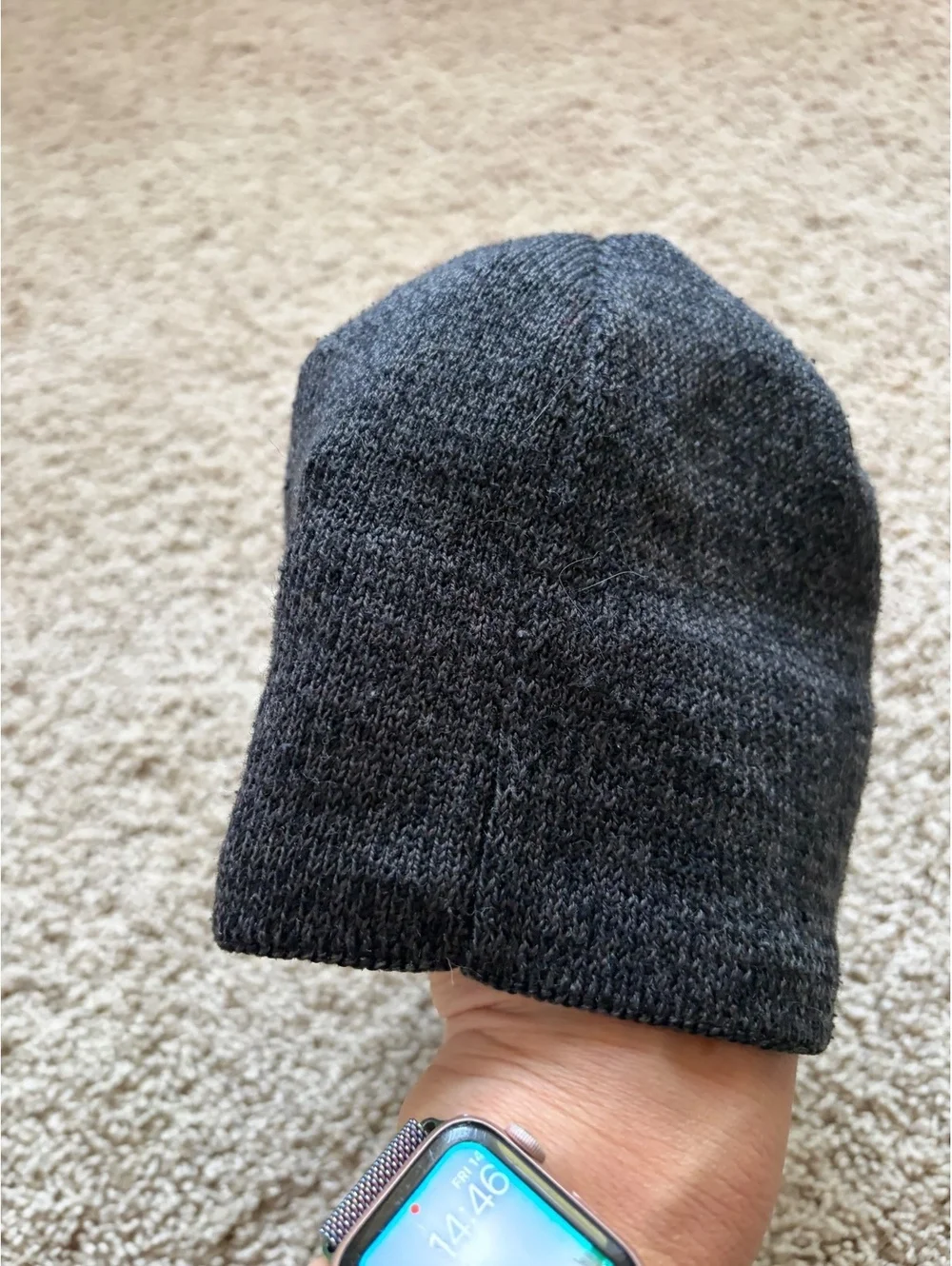 TNF The North Face Jim Beanie dark heather grey textured knit 30% wool white log